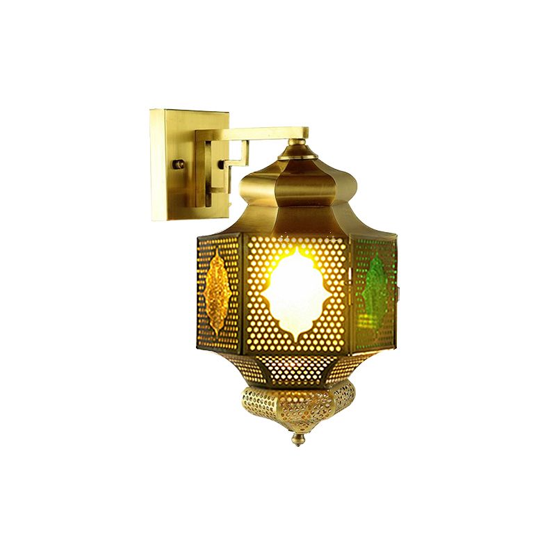 Arab Lantern Sconce Lighting 1 Head Metallic Wall Mount Lamp in Brass for Hallway