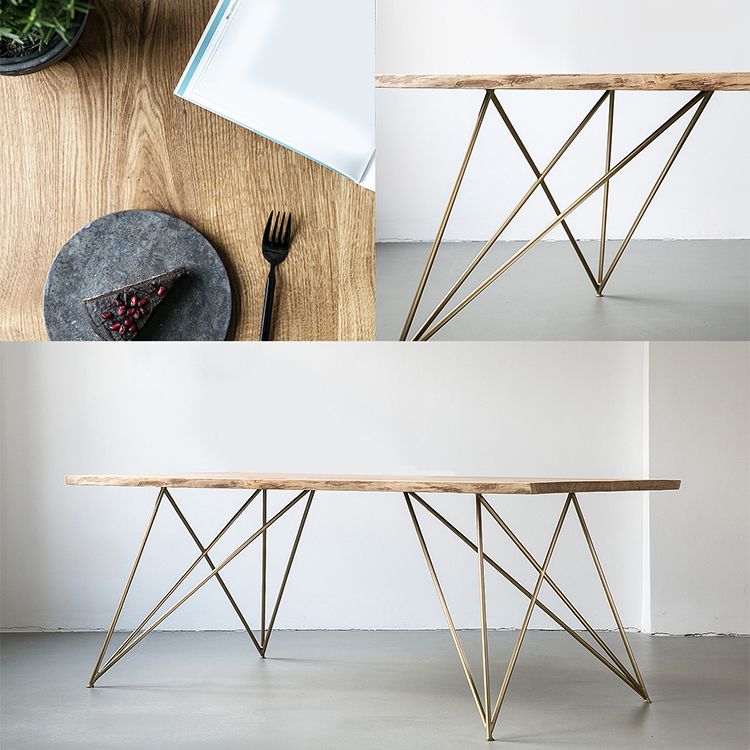 Rectangle Shape Glam Dining Table Solid Wood Fixed Table for Restaurant