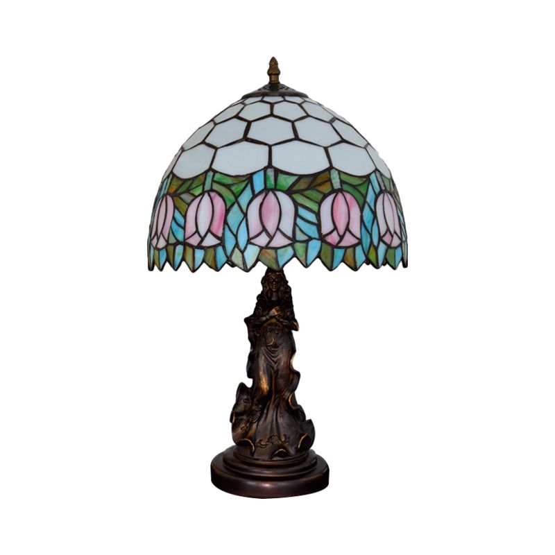 1 Table ombre en nid d'abeille Light Tiffany Tiffany Bronze Tachage de cheminée en vitrail avec bord rose et base ange