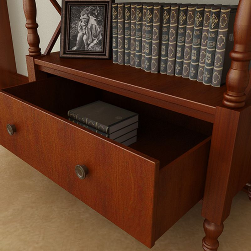 Etagere Open Back Bookshelf Nordic Solid Wood Bookcase with Drawer
