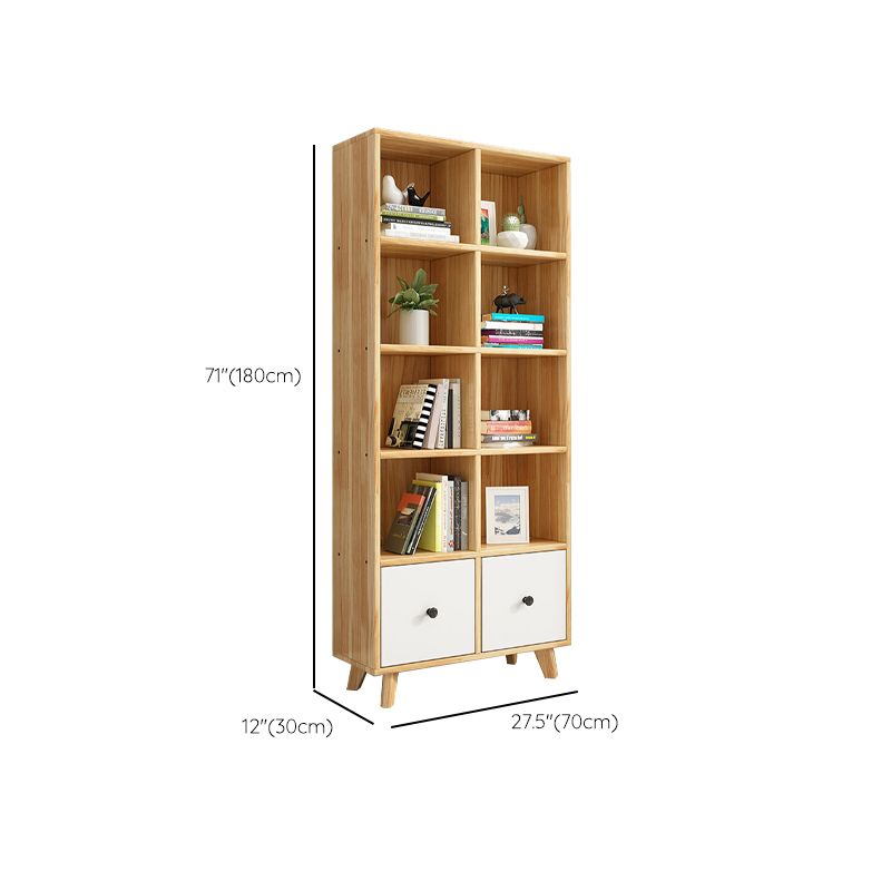 Contemporary Natural Accent Chest with 2 Drawers and Shelves in Pine Wood
