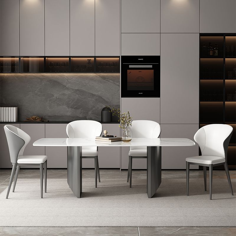 Industrial Sintered Stone Top Table Rectangle Table with Double Pedestal