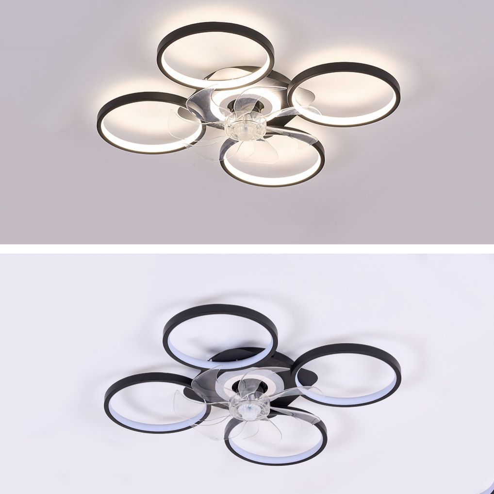 Nordic Style Iron Ceiling Fan Lamp Geometry 6 Gears LED Ceiling Fan Light for Bedroom