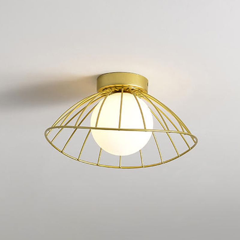 Cap Semi Flush Mount 1 Light Rattan Modern Flush Mount Ceiling Light Fixtures for Corridor
