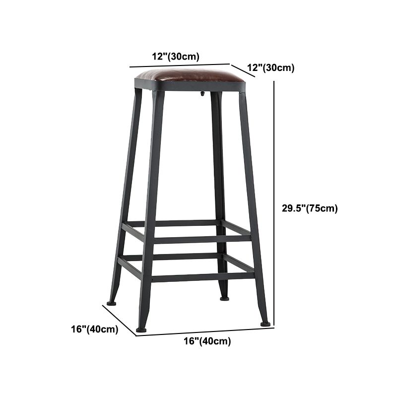 Industrial Metal Barstool Faux Leather Backless Counter Stool with Iorn 4 Legs