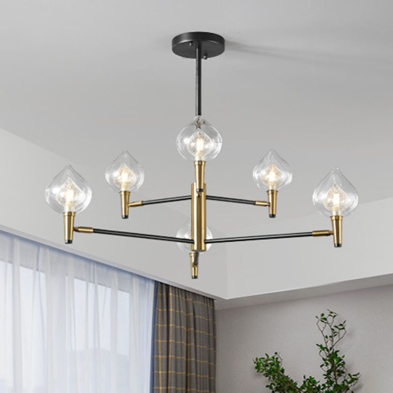 Lampadario il lampadario di raindrop postmoderno vetro trasparente e squallido vetro 6/8-bulb lampada da letto con braccio ramificato in nero e oro