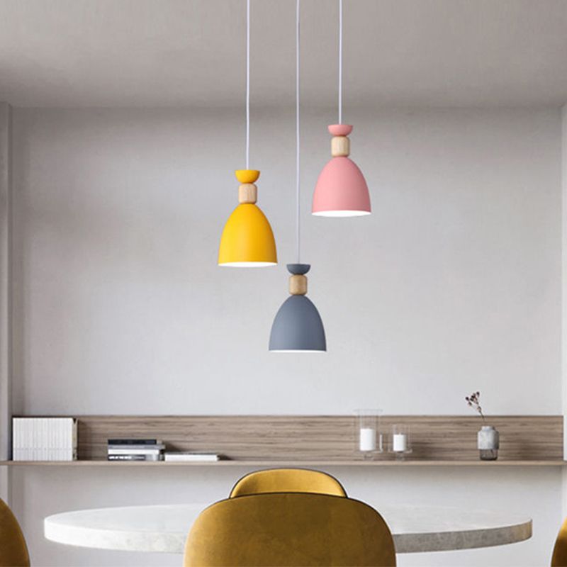 Iron Glass Chandelier Modern Simple Macaroon Style 1 Light in White for Dining Room or Bedroom