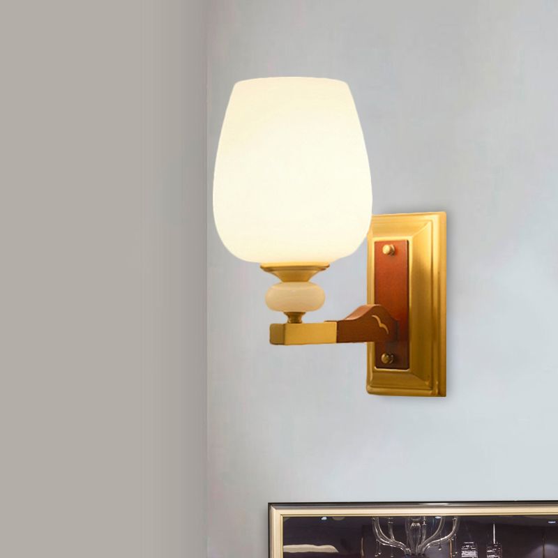 Brass Single Light Wall Mount Lamp Warehouse Opal Glass Cup Shape Angled Wall Lighting Idea