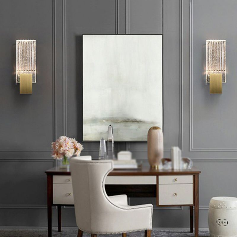 Iron and Crystal Wall Lighting Fixture in Gold LED Post Modern Wall Sconce