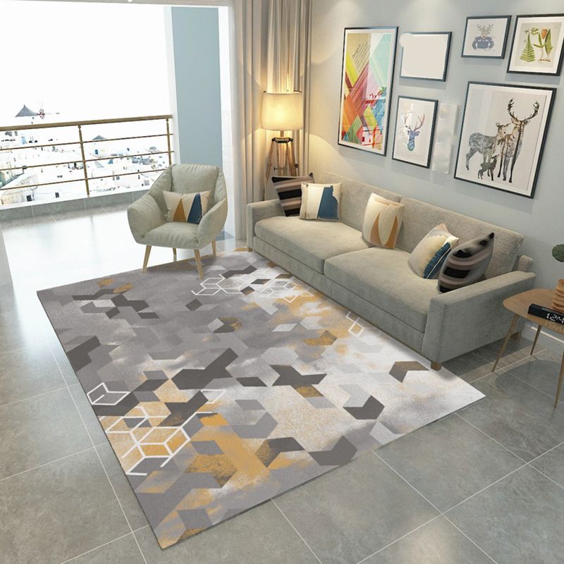 Minimalist Area Rug Geometric Print Carpet Non-Slip Backing Polyster Rug for Living Room