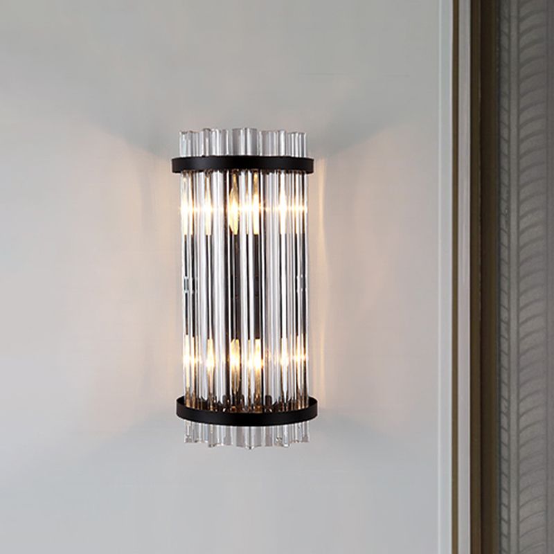 Tri-zijdige kristalstangcilinder Wandbevestiging Licht Moderne 2 koppen Zwart/Gouden SCONCE LIMMIGE FIMUTE