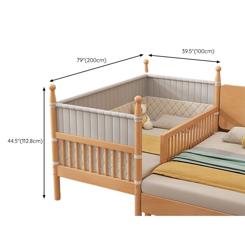Solid Wood Baby Crib Washed Natural Crib with Guardrail and Mattress