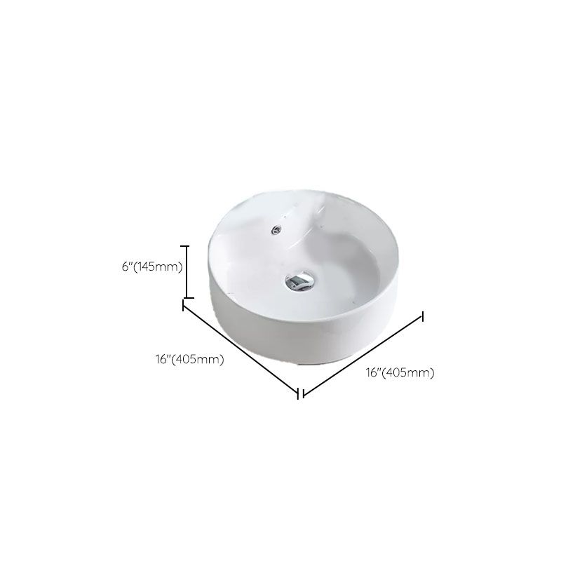 Bathroom Sink White Ceramic Faucet Single Handle Round Shape Sink