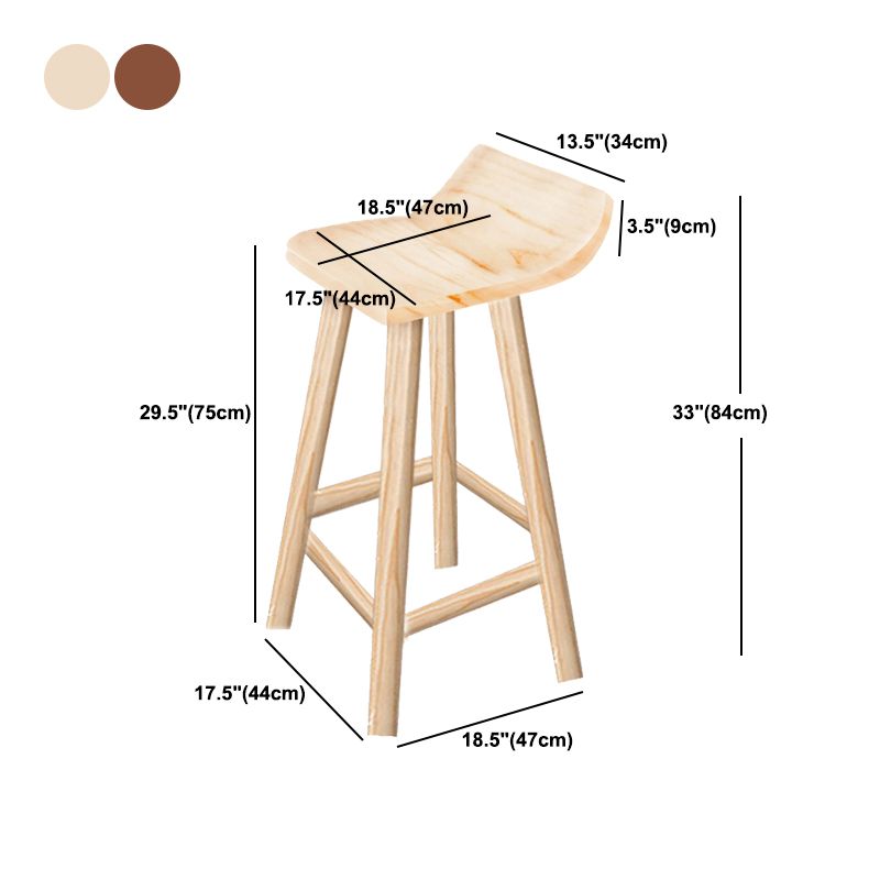 Modern Solid Wood Bar Chair Armless Bar Stool with Wooden Footrest