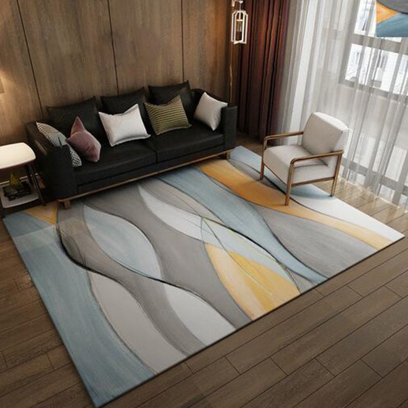 Relaxing Stripe Printed Rug Multi Colored Polypropylene Carpet Non-Slip Backing Washable Indoor Rug for Bedroom