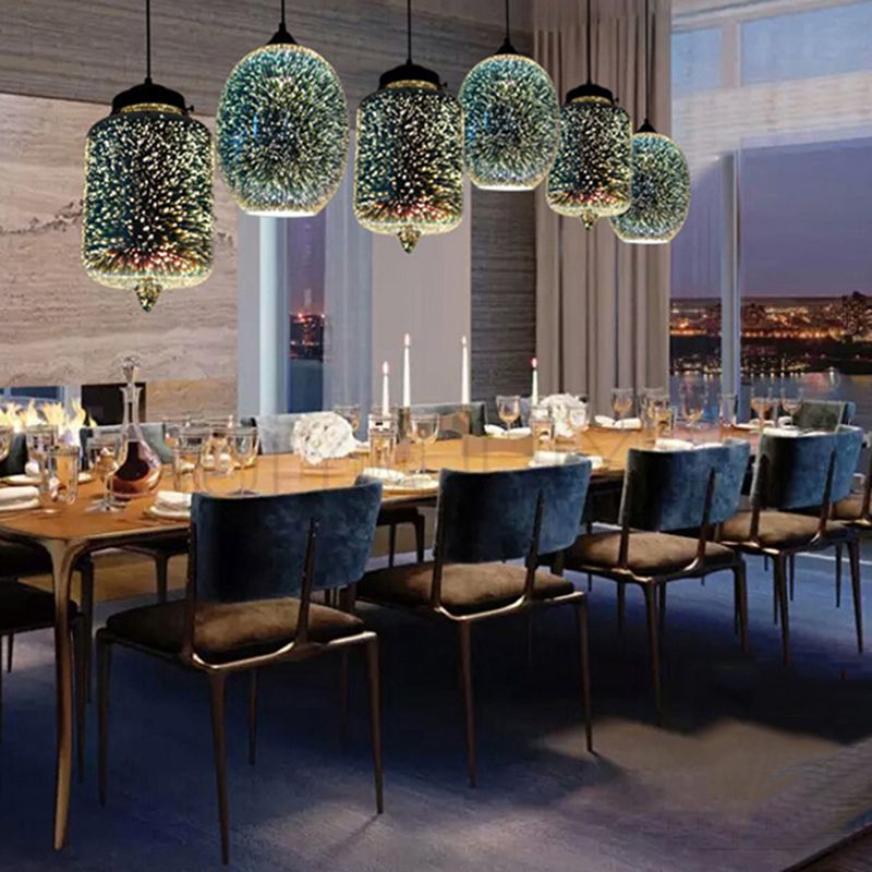 Chromé Géométrique Pendant Lightture Modern 1 Head 3D Glass Suspension Light for Dinner