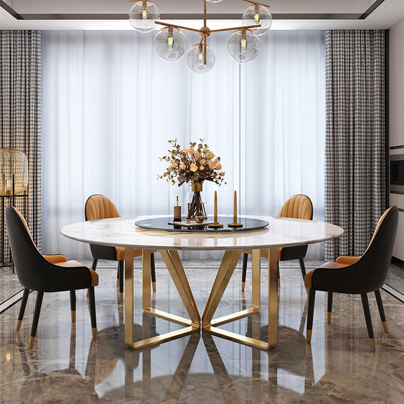 Ronde meubels luxe stijl marmeren dubbele voetstuk eettafel met draaitafel