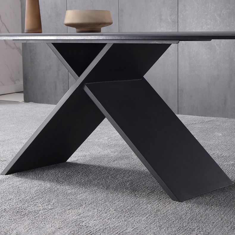 Black Frame Pedestal Casual Dining Table Modern Rectangle Dining Table with Stone Top