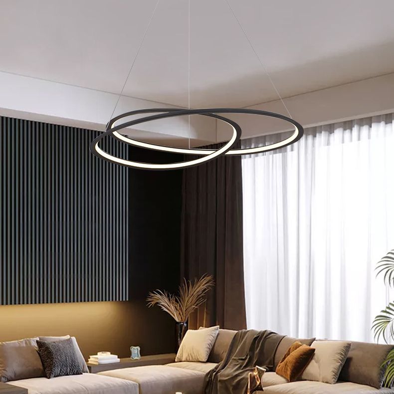 Living Room LED Chandelier Pendant Light Modern Black Chandelier Lighting with Spiral Metal Shade