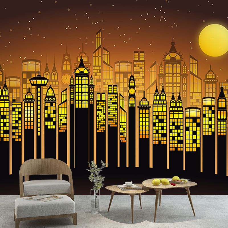 City Building Illustration Wall Covering for Meeting Room, Custom Size Available