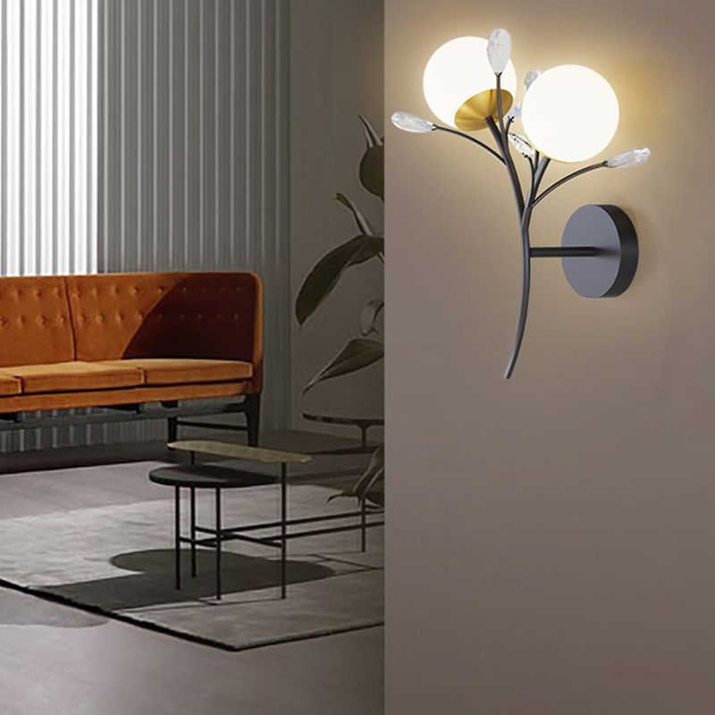 Contemporary Black Lighting Globe Glass Shaded Wall Light for Home