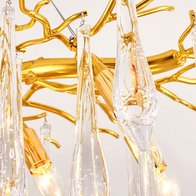 Moderno lampadario a sospensione in lacrima di lusso in vetro a base di vetro interno in oro