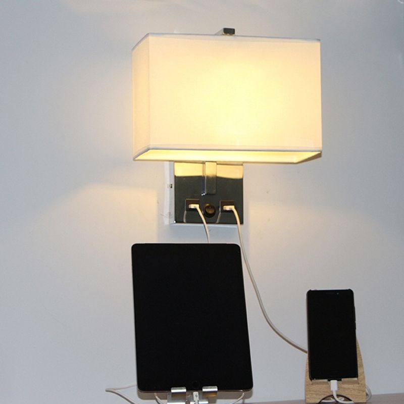 Modern Wall Sconce Rectangle Shape Metal Wall Light with Fabric Shade for Study
