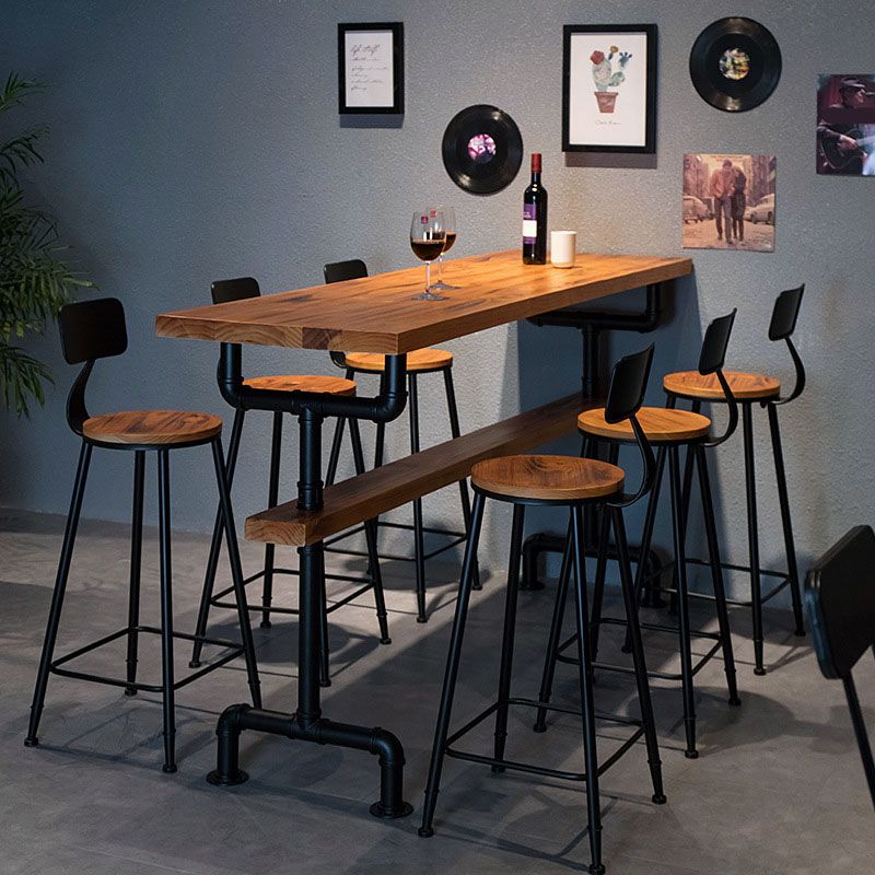 Industrial Style 1/2/7 Pieces Bar Table Set Rectangle Bar Table with High Wood Stools