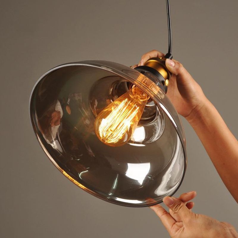 Luz de techo colgante de 1 luces para colgantes de vidrio claro de vidrio industrial para el comedor