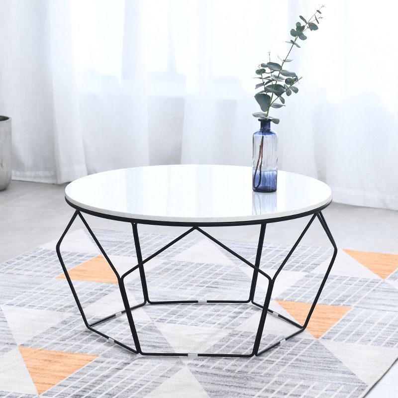 White Marble Frame 1 Coffee Table Modern Round Table for Living Room