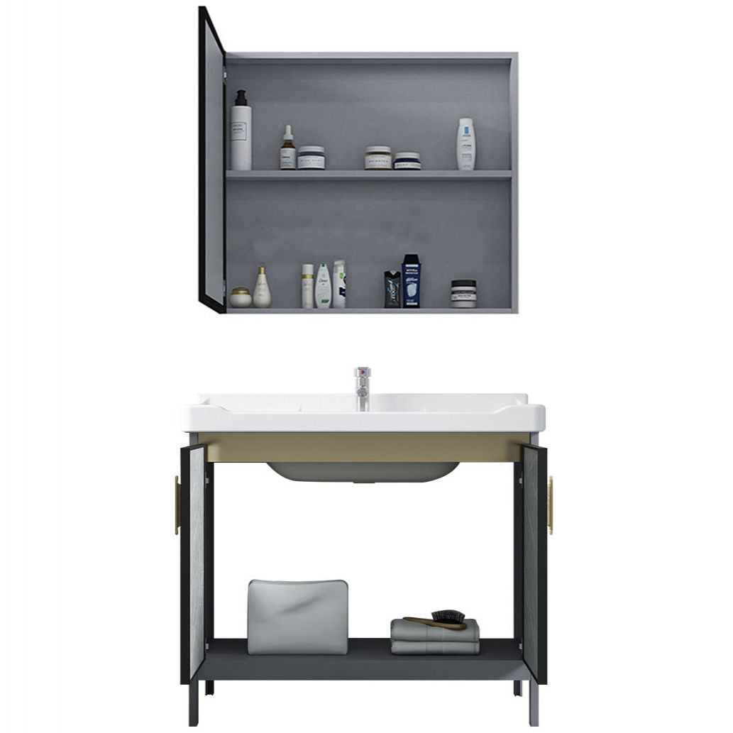 Metal Freestanding Sink Vanity Modern Mirror Cabinet Bathroom Vanity Set in Gray