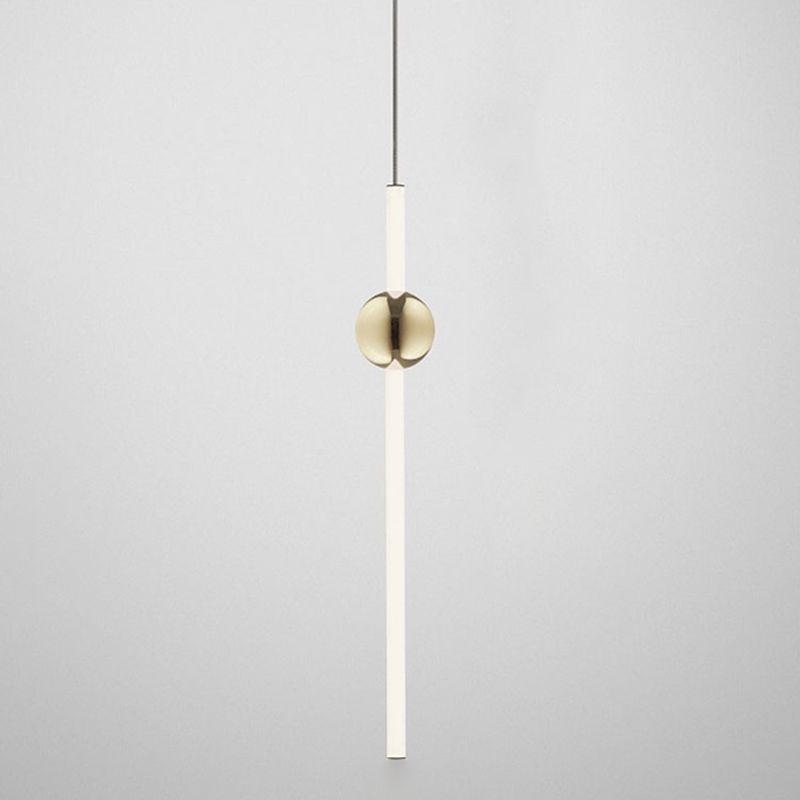 Minimalist Linear Pendant Lighting, White Glass Hanging Light with Gold Ball