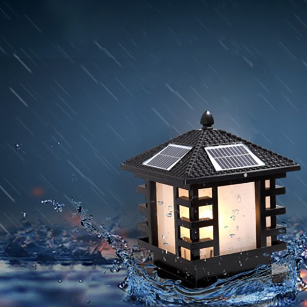 Square Waterproof Pillar Lamp Black Solar Outdoor Lights for Garden