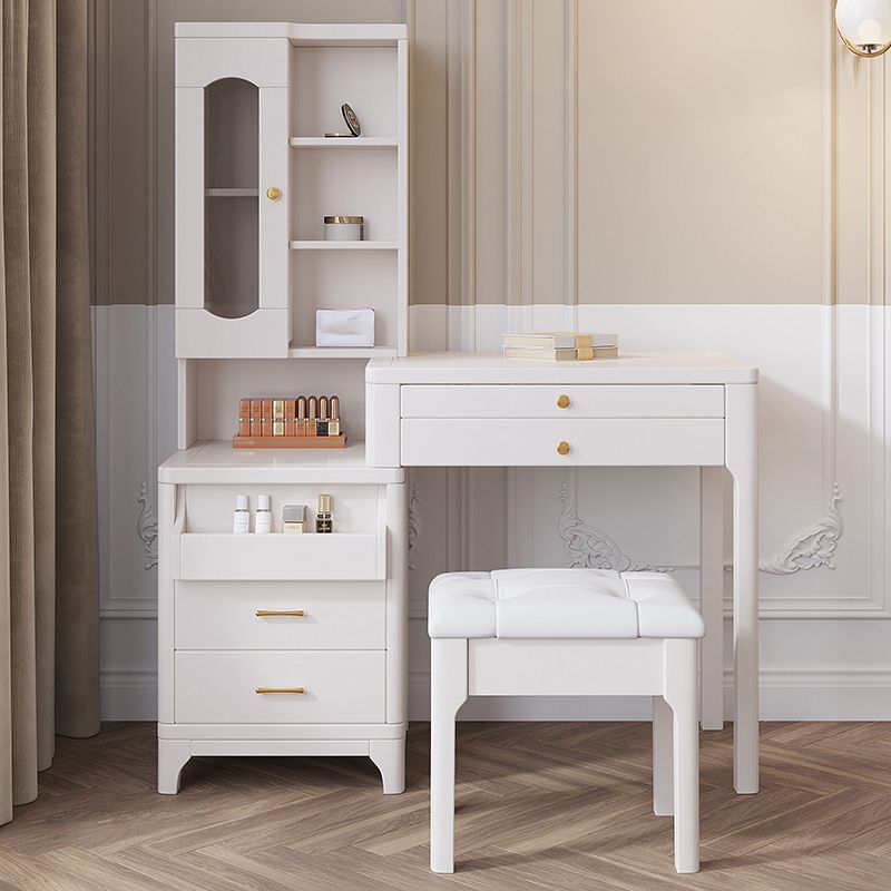 Wooden Vanity Makeup Dressing Table Stool Set with Mirror Vanity Desk