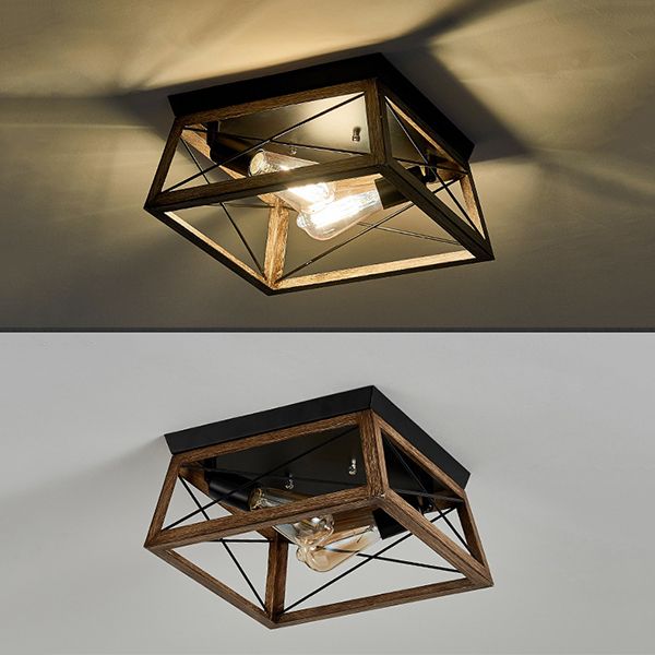 Metal Square Flush Mount Lamp Industrial Style 2 Lights Flush Ceiling Lights