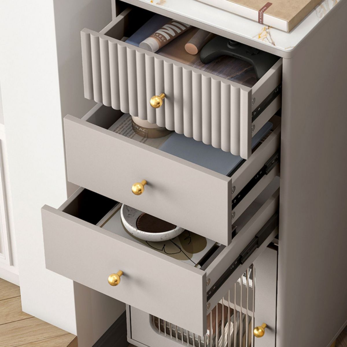 Glam Combo Dresser Stone Vertical Storage Chest Dresser for Bedroom