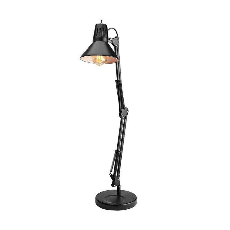 Metallic Black Reading Light Conic Shade 1 Bulb Industrial Style Standing Desk Light with Adjustable Arm