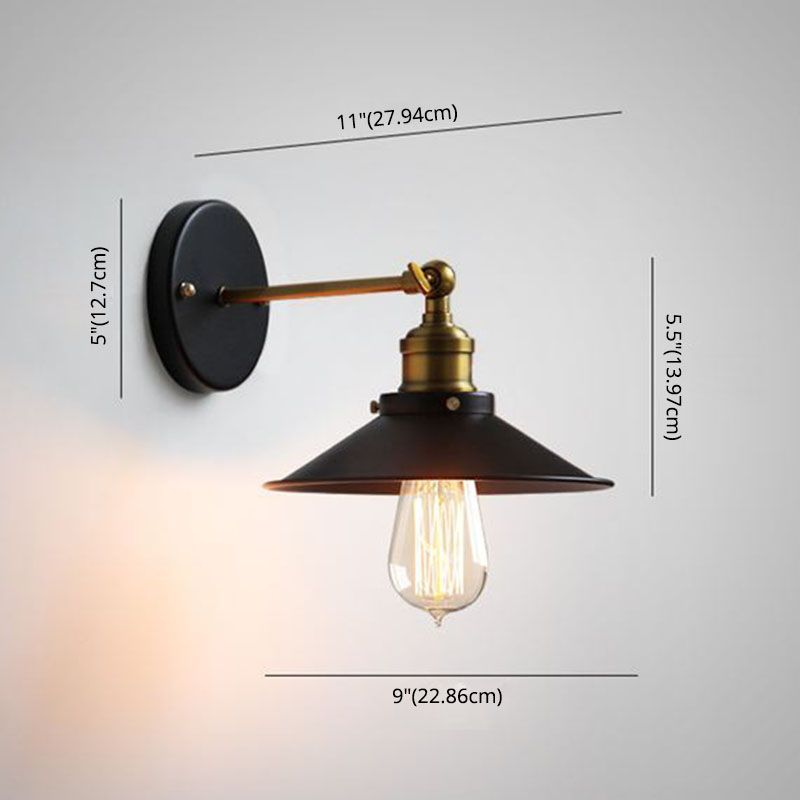 Lámpara de pared de la pared de cono industrial lámpara de metal de 1 luces de 1 luces en negro