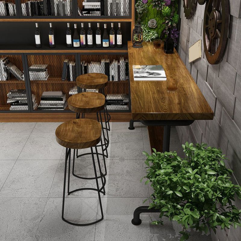 Armless Solid Wood Dining Stool Contemporary Bar Stool with Footrest