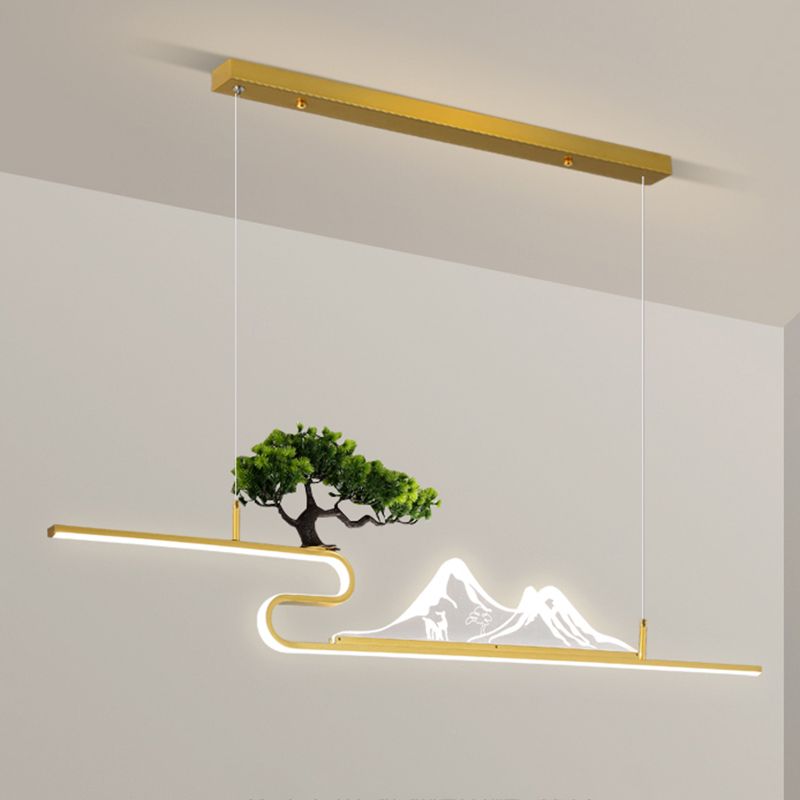 Linear Shape Island Light Contemporary Style Metal 1 Light Pendant Lighting Fixture