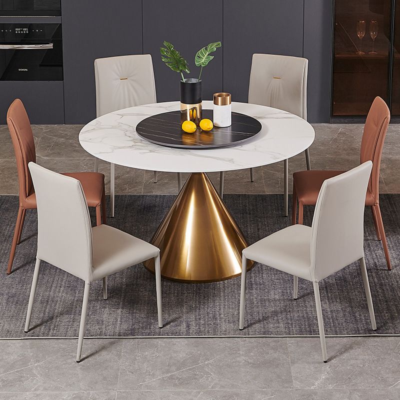 Glam Style Dining Round Table Sintered Stone Table with Turntable for Home