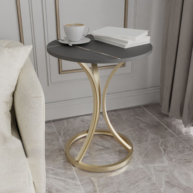 Modern Slate Round Side End Table Pedestal Table for Living Room