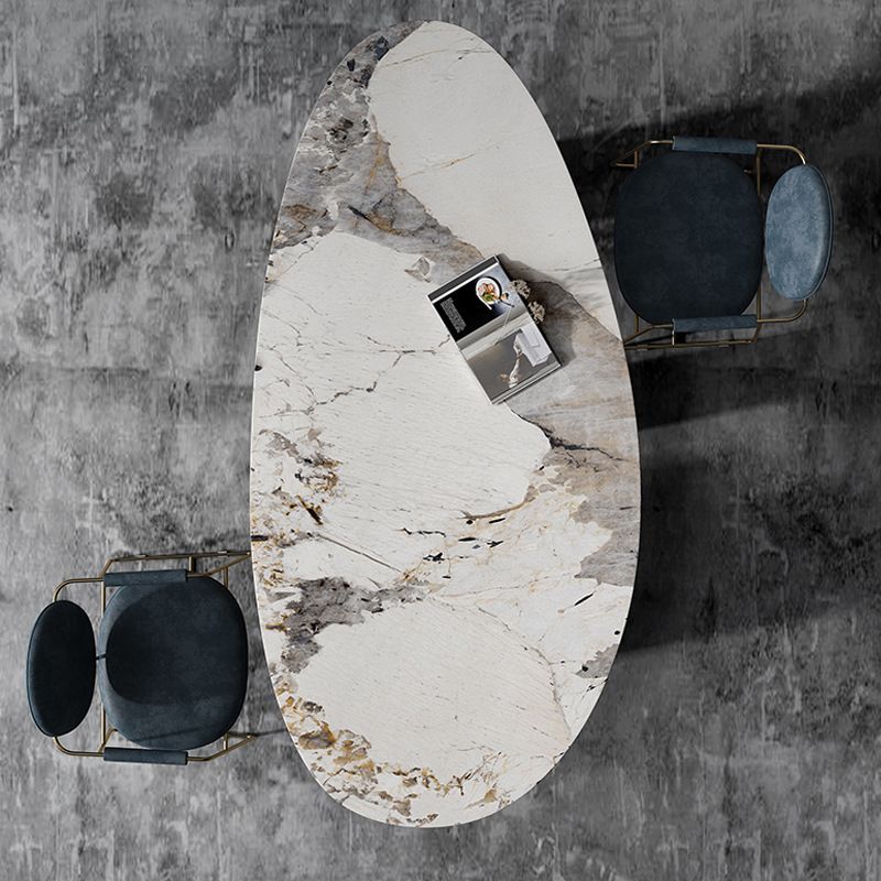 Oval Sintered Stone Dining Table Luxury Table in White with Metal 3 Legs