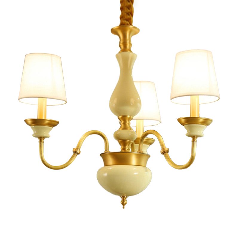 Ceramics Candelabra Chandelier Countryside 3/6/8-Bulb Bedroom Pendant Lamp with Cone Fabric Shade