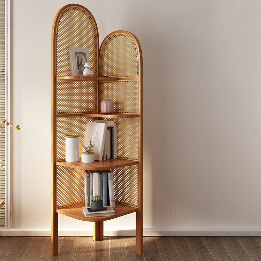 Contemporary Wooden Bookshelf Corner 4 Shelves Closed Back Bookcase