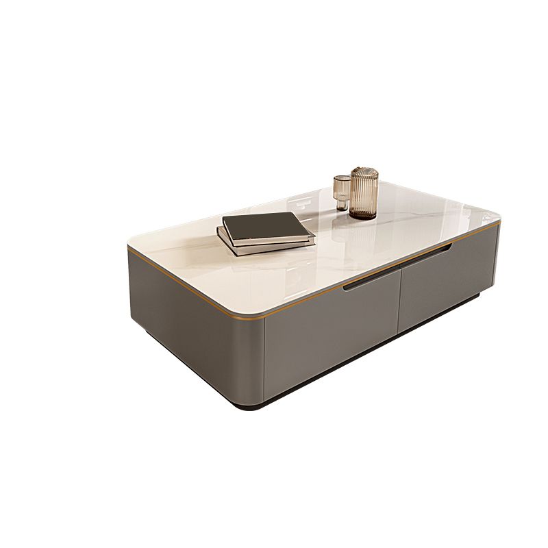 Iron Pedestal Base Coffee Table with Storage Drawers and Slate Top