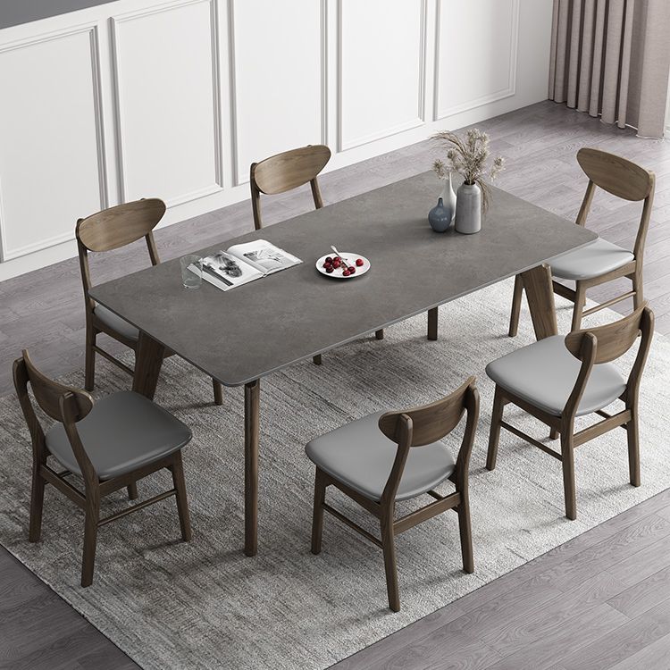 Rectangle Sintered Stone Grey Tone Dining Table Vintage 4 Legs Table for Dining Room