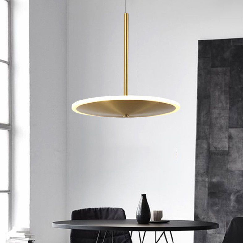 Gold Plated Flying Saucer Suspension Light Fixture Postmodern Simple Metal LED Pendant Lamp