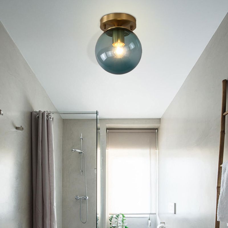 Blue/Tan Spherical Flushmount Light Minimalism Glass 1 Head Balcony Ceiling Light Flush Mount