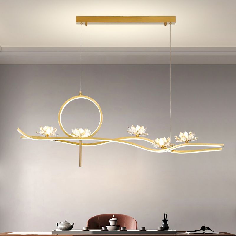 Luces colgantes colgantes de metal dorado lámparas colgantes lineales contemporáneas para comedor